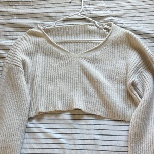 SHEIN Cream Ribbed Crop Top